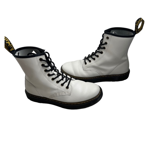 Dr. Martens Zavala Combat Boots White Leather Lace Up Size 9 Ladies / 8‎ Men's - Picture 1 of 7